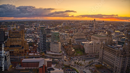 Aerial View of Liverpool, England, UK during Autumn photo