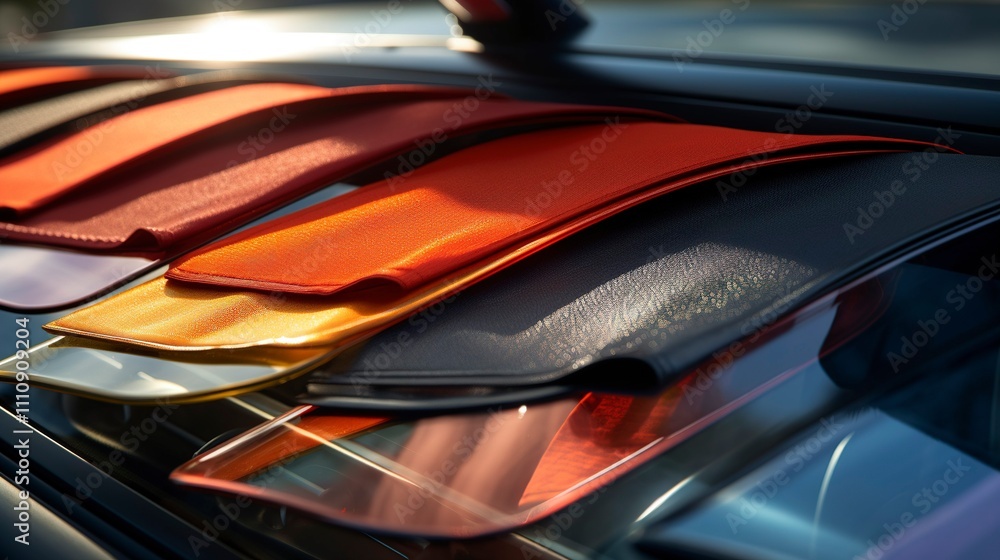 A photo of a shelf of car sun shades and windshield A photo of a shelf of car sun shades and windshield