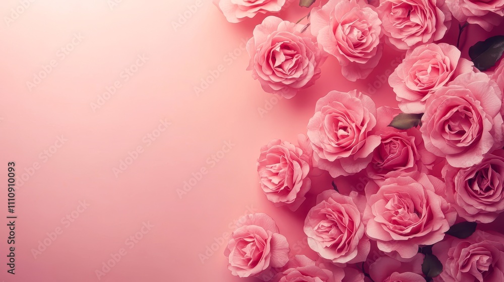 Delicate pink roses are elegantly arranged against a soft pink background, creating a romantic and soothing ambiance, Ideal for wedding invitations, greeting cards, or floral-themed designs, Delicate pink roses are elegantly arranged against a soft pink background, creating a romantic and soothing ambiance, Ideal for wedding invitations, greeting cards, or floral-themed designs,