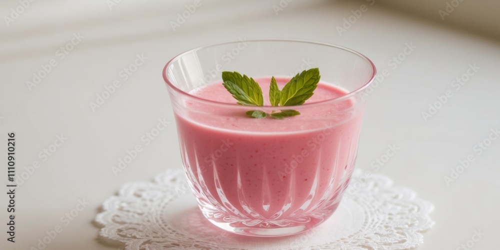 custom made wallpaper toronto digitalA glass of strawberry milk with a sprig of mint on top.