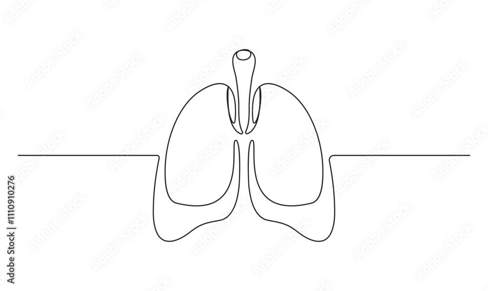 Lungs one continuous line Icon isolated on white background minimalist design Lungs one continuous line Icon isolated on white background minimalist design