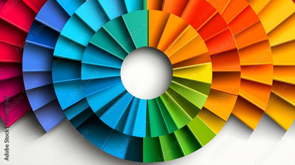 Obraz premium Colorful environment top-down view of vibrant color wheel in graphic art studio