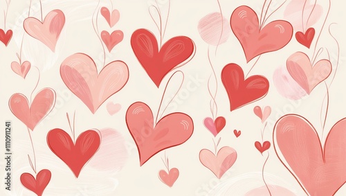 Set of 21 different simple red hearts isolated on white. Hand drawn style. Vector illustration.