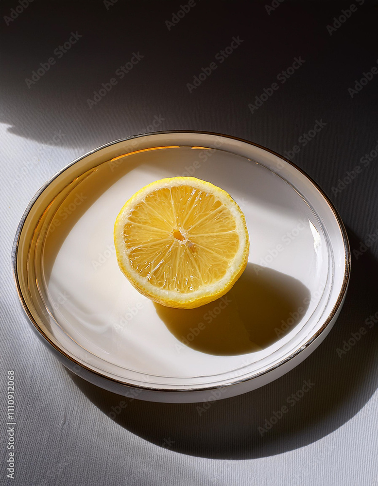 Sliced Lemon on White Ceramic Plate Sliced Lemon on White Ceramic Plate