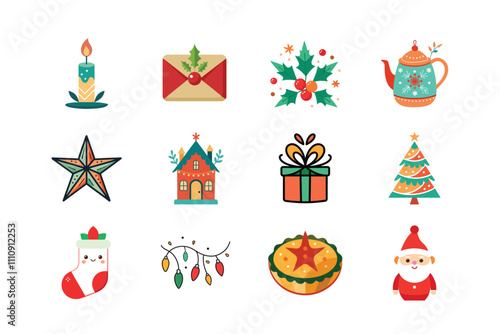 Christmas vectors colors icons bundle 