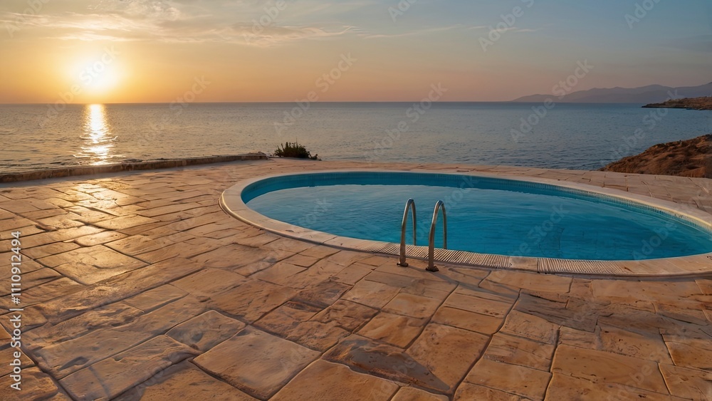 Fototapeta premium Swimming pool on Cyprus island at sunset - travel background