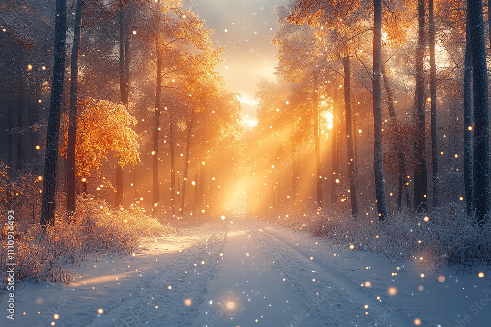 Snow covered path in a sunlit winter forest Snow covered path in a sunlit winter forest