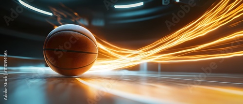 Dynamic Basketball Action with Motion Blur Effect, Capturing the Essence of Speed, Sport and Energy in a Thrilling Indoor Court Environment