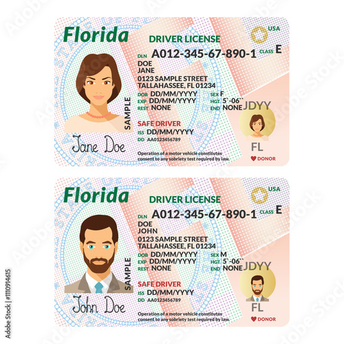 Template of skit driver license plastic card for USA Florida