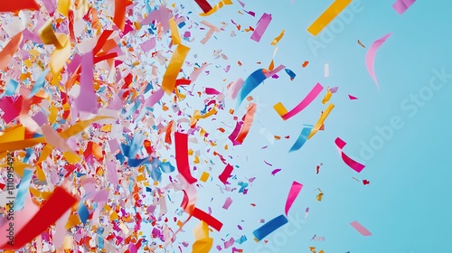 Birthday celebration with colorful banners and confetti, joyful theme photo