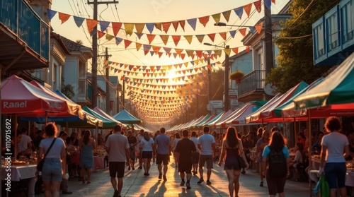 Vibrant Street Festival in Coastal Town