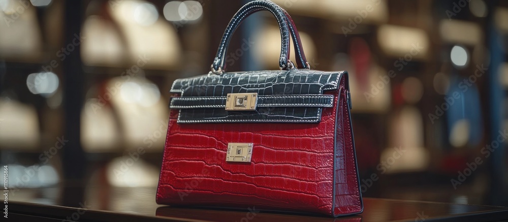Obraz premium Red and Black Leather Handbag with a Gold Clasp.