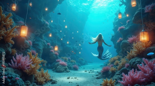 Wallpaper Mural Vibrant Underwater Festival with Mermaids and Colorful Fish Torontodigital.ca