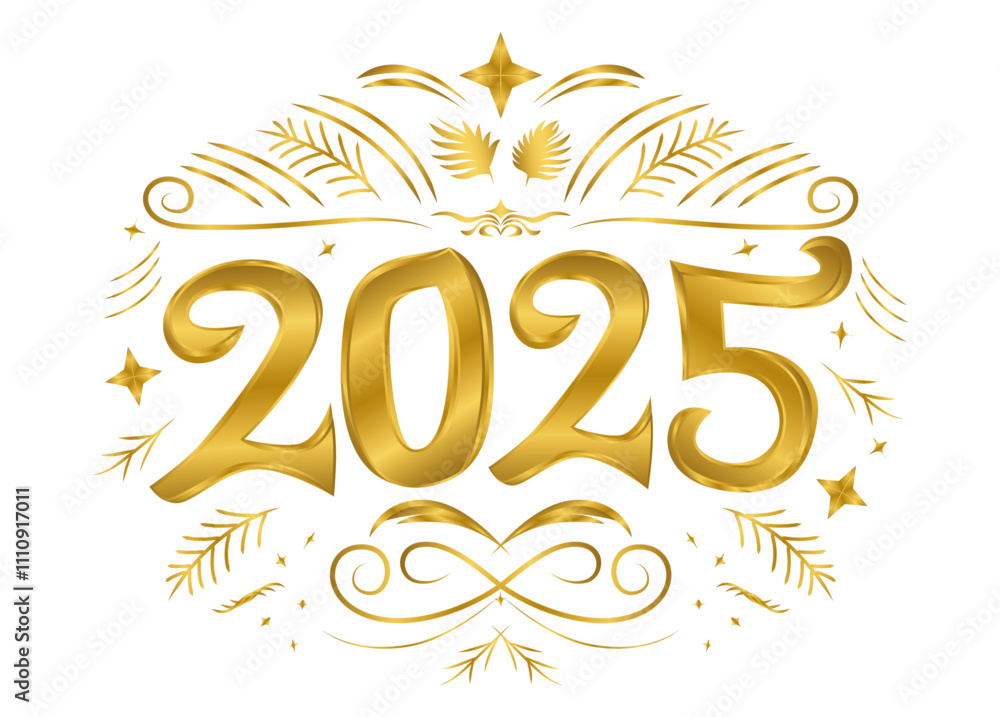 Fototapeta premium 新年、2025年、デコレーションと組み合わせたゴールドのグラフィック