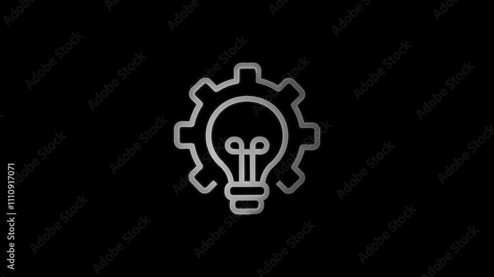Neon line Gear with shining light bulb icon. Neon line Gear with shining light bulb icon.