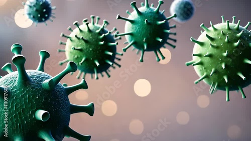 Microscopic View of Green Viruses with Bokeh Background

 photo