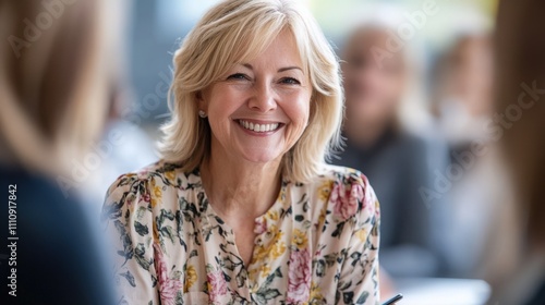 Confident Businesswoman in Meeting Smiling