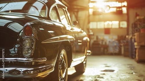 Classic car in a vintage garage. photo