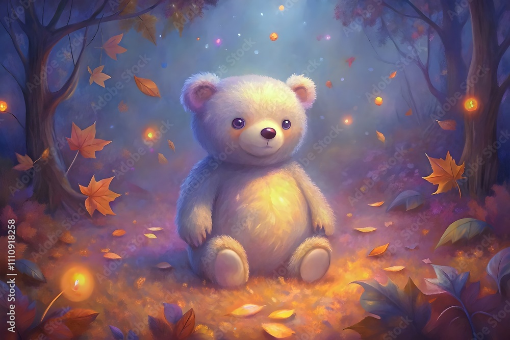 Whimsical Teddy Bear Enchanted Forest Autumn Glow Magical Leaves Whimsical Teddy Bear Enchanted Forest Autumn Glow Magical Leaves