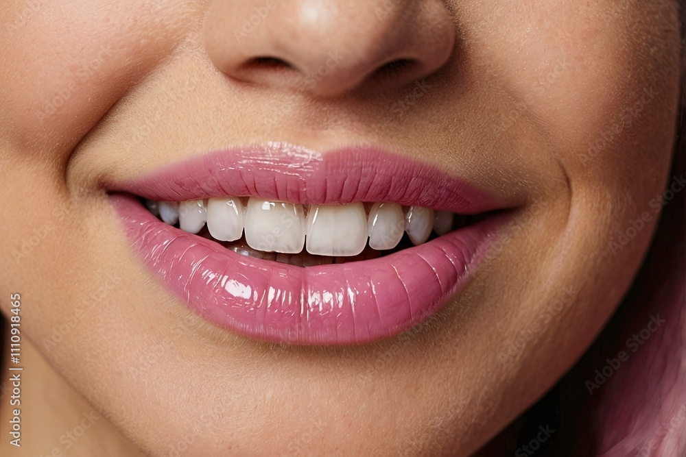 Obraz premium his image shows a close-up view of a womans mouth smiling with her teeth showing 