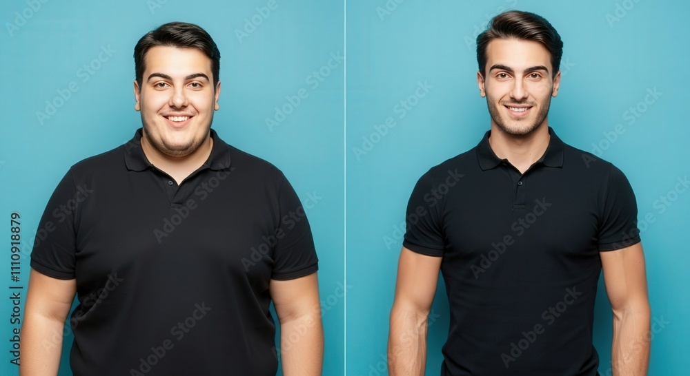 Transformation concept with diverse individuals on solid background for fitness and lifestyle inspiration Transformation concept with diverse individuals on solid background for fitness and lifestyle inspiration