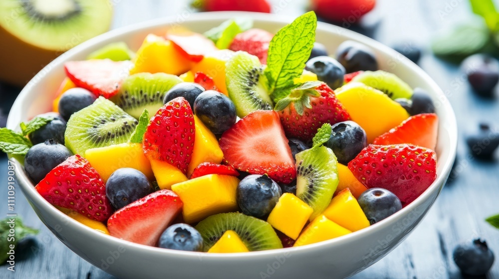 Photo of, A colorful fruit salad featuring strawberries, blueberries Photo of, A colorful fruit salad featuring strawberries, blueberries
