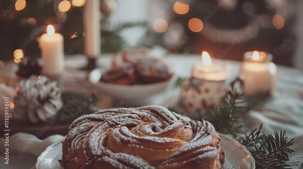 Christmas cinnamon rolls on the table