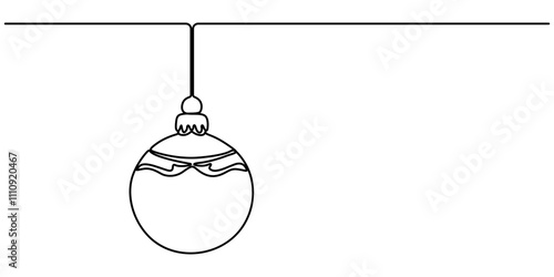 Continuous one line drawing of red christmas ball isolated vector illustration, Drawing of continuous one line Christmas balls isolated against a white background. Illustration for Christmas, pro. 