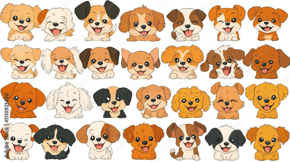 Whimsical Doodles of Cute Dog Heads with Charming Smiles Whimsical Doodles of Cute Dog Heads with Charming Smiles