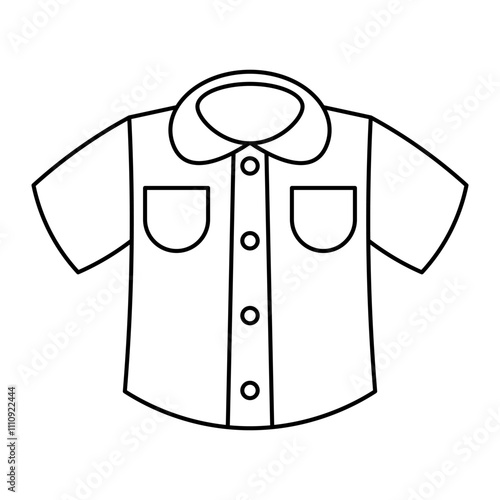 Short-Sleeve Shirt Outline Vector Illustration. The shirt features a rounded collar, two chest pockets, and a row of five buttons running down the center.