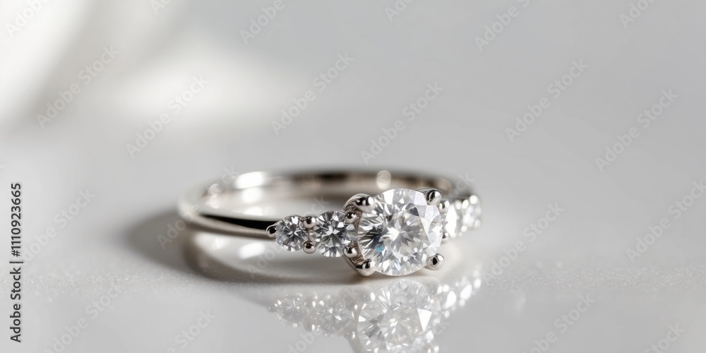 A close up of a white gold ring with diamonds. A close up of a white gold ring with diamonds.
