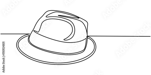 Magic hat one line continuous. Magic cap line art. Hand drawn vector art, Single continuous line drawing magic hat and wand that a magician needs for a magic show. Two tools that are always there in 