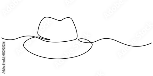Magic hat one line continuous. Magic cap line art. Hand drawn vector art, Single continuous line drawing magic hat and wand that a magician needs for a magic show. Two tools that are always there in 