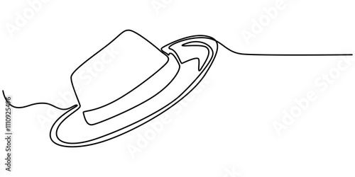 Magic hat one line continuous. Magic cap line art. Hand drawn vector art, Single continuous line drawing magic hat and wand that a magician needs for a magic show. Two tools that are always there in 
