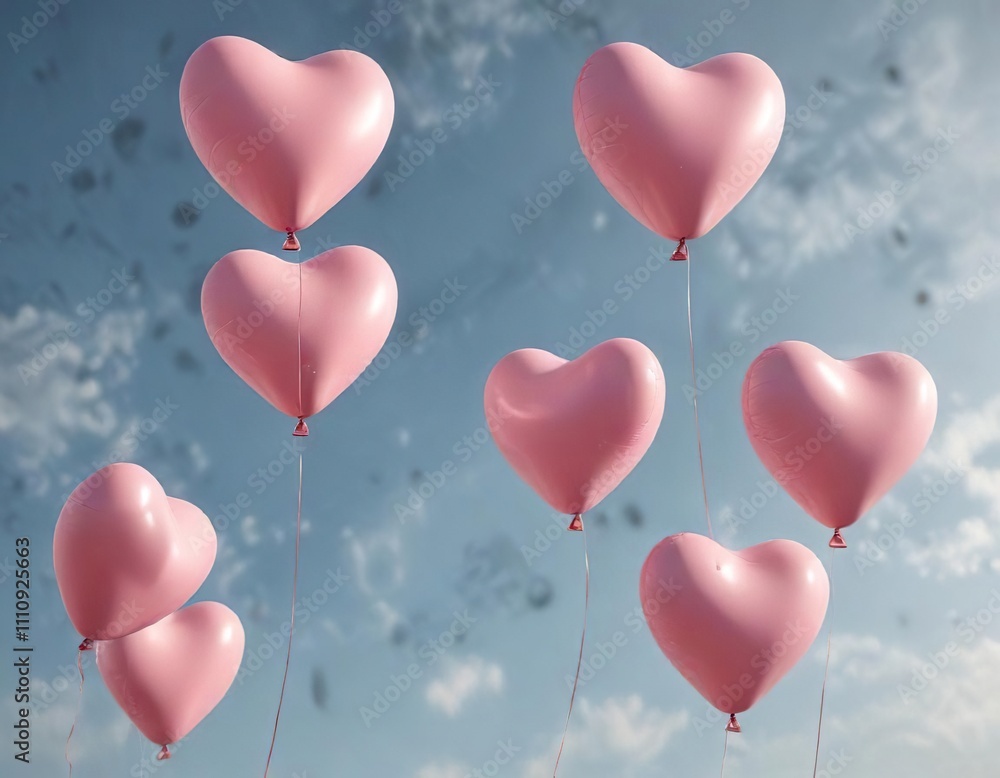 Delicate Heart-Shaped Balloons Floating in the Air, air, party Delicate Heart-Shaped Balloons Floating in the Air, air, party
