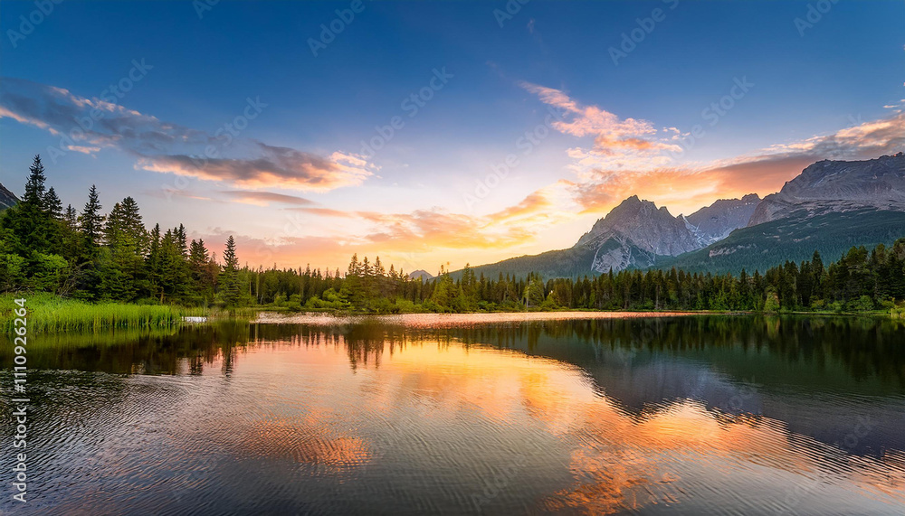 Obraz premium a serene mountain landscape at sunset with vivid colors