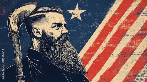 Vintage Vector Illustration of a Vintage Barber with a Long

 photo