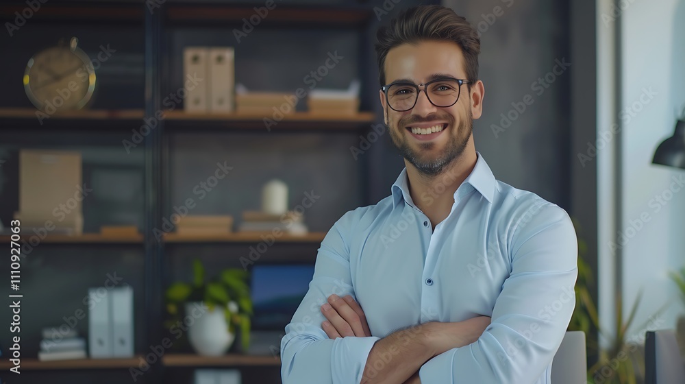 Cheerful Corporate Manager in Elegant Office Cheerful Corporate Manager in Elegant Office