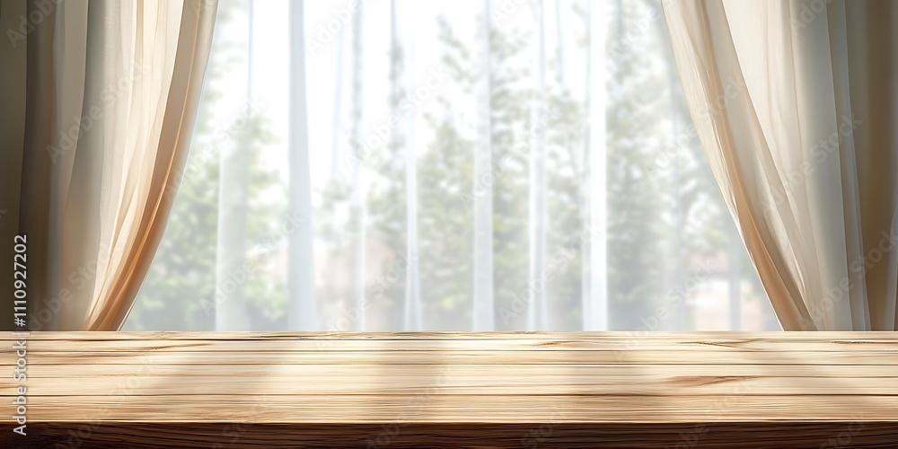 Fototapeta premium Natural Light Through Window with Brown Curtain