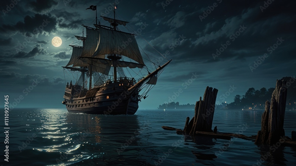 Fototapeta premium Moonlight Galleon