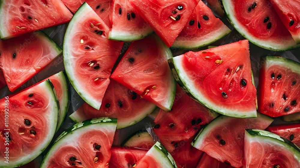 Close-up of sliced watermelon on a fresh fruit background Close-up of sliced watermelon on a fresh fruit background