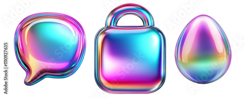 Vibrant gradient icons set with iridescent hues on transparent background photo