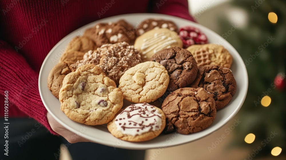 Obraz premium Christmas plate of assorted cookies composition background