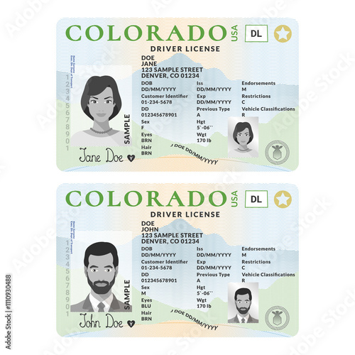Template of skit driver license plastic card for USA Colorado