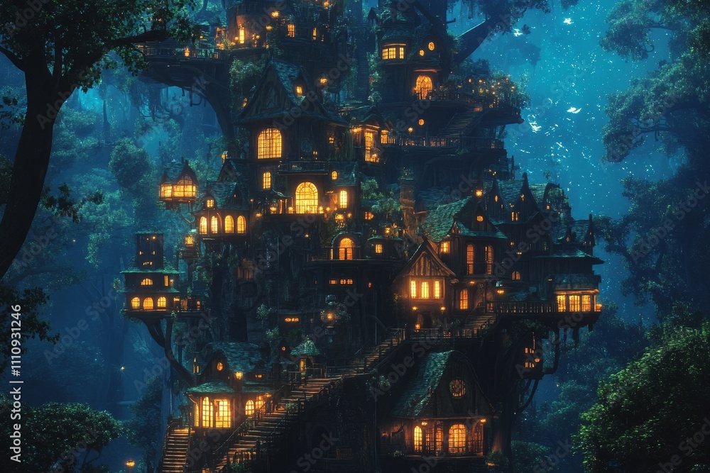 Obraz premium An enchanting fantasy animation scene capturing a magical journey through mystical landscapes, brimming with nature's mysteries and imaginative wonders