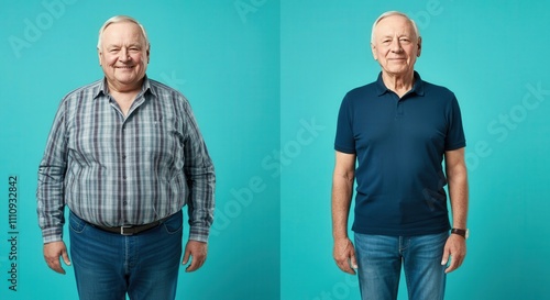 Transformation journey of senior man, weight loss before and after, lifestyle change photo