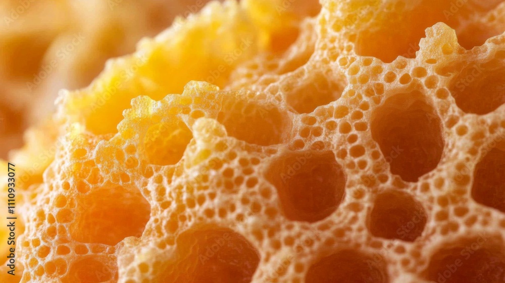 Close-up Macro Shot of Golden Honeycomb Structure