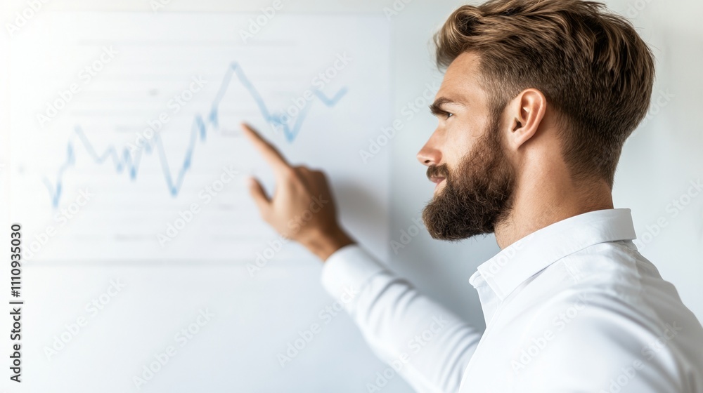 Man analyzing graph on whiteboard.
Man analyzing graph on whiteboard.
