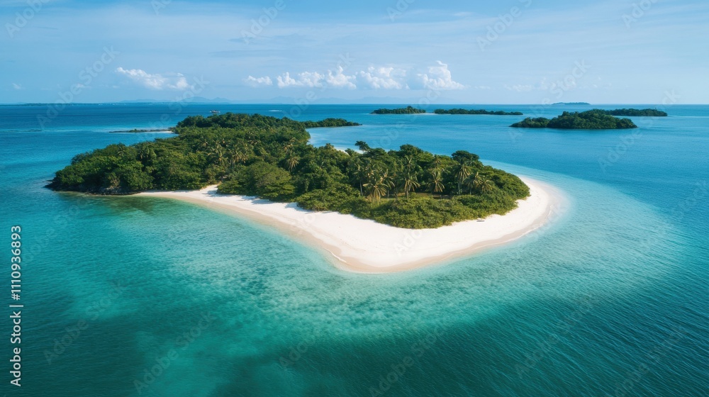 Panoramic View of a Deserted Island Surrounded by Ocean Panoramic View of a Deserted Island Surrounded by Ocean