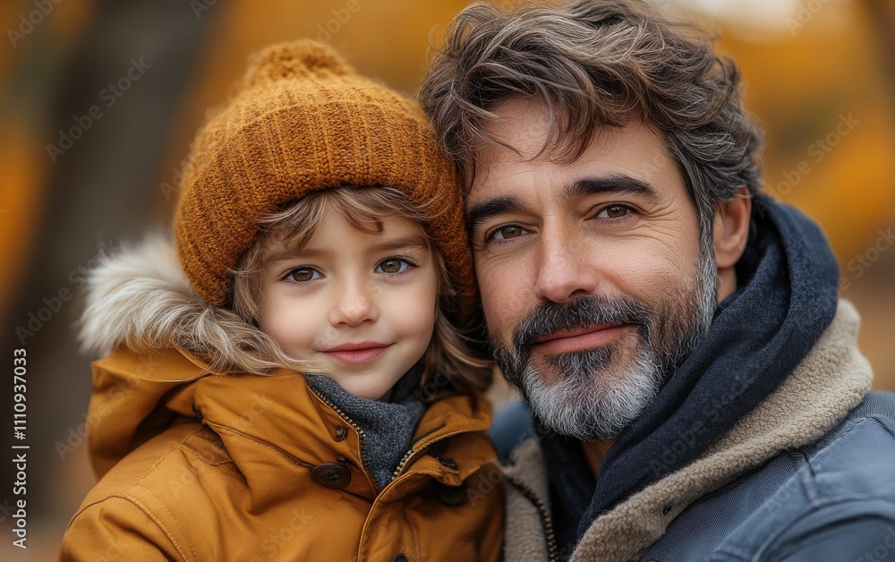 Father and child enjoying a cozy autumn moment in the park surrounded by vibrant fall foliage Father and child enjoying a cozy autumn moment in the park surrounded by vibrant fall foliage